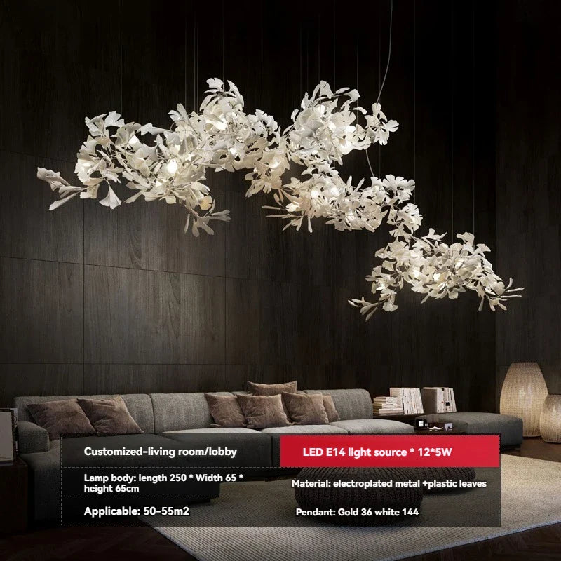 Liora Luxury Duplex Chandelier – Modern Villa Staircase Lighting Long 250cm C / Plastic Leaf / cold light 6000k