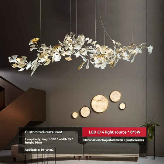 Liora Luxury Duplex Chandelier – Modern Villa Staircase Lighting Long 180cm B / Plastic Leaf / cold light 6000k