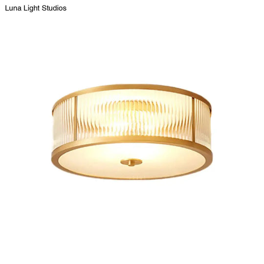 Vintage Scalloped Frosted Glass Flush Mount Light With Brass Finish - 3 Lights For Bedroom Ceiling