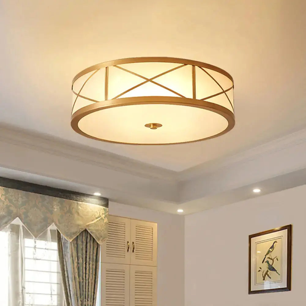 Vintage Scalloped Frosted Glass Flush Mount Light With Brass Finish - 3 Lights For Bedroom Ceiling