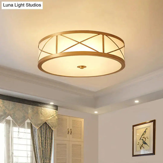 Vintage Scalloped Frosted Glass Flush Mount Light With Brass Finish - 3 Lights For Bedroom Ceiling