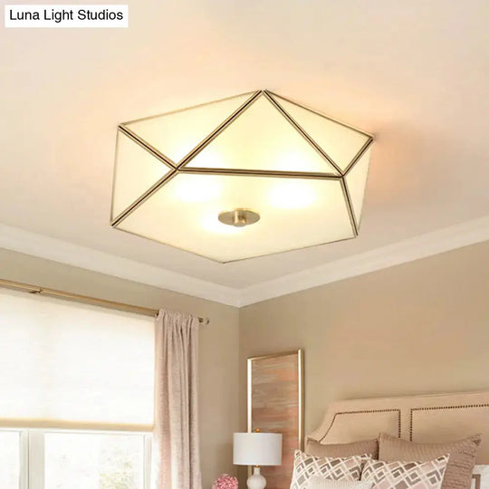 Vintage Scalloped Frosted Glass Flush Mount Light With Brass Finish - 3 Lights For Bedroom Ceiling