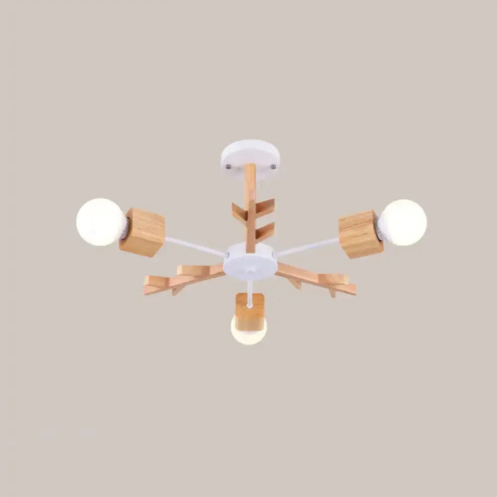 Wooden Nordic Beige Led Semi Flush Mount Ceiling Light For Bedroom 3 / Wood