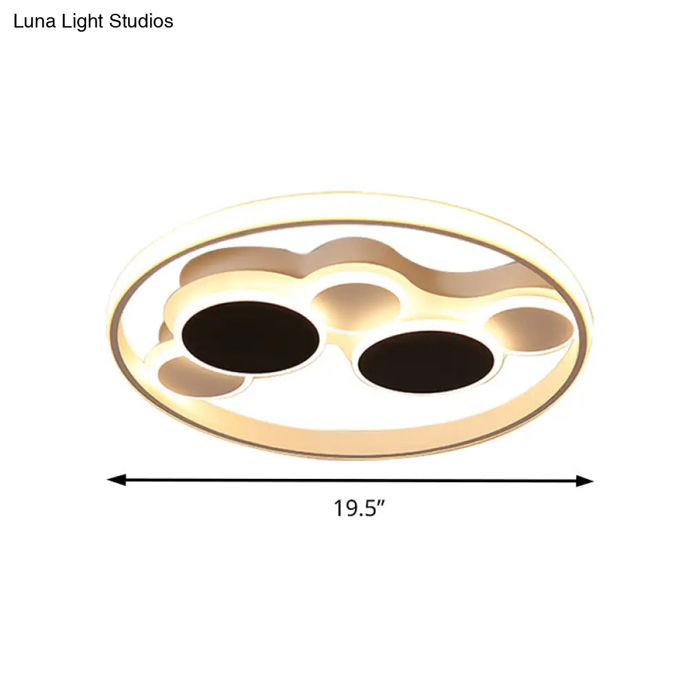 Abstract Led Ceiling Lamp In Black & White; Acrylic Flat Round Mount Light For Restaurants