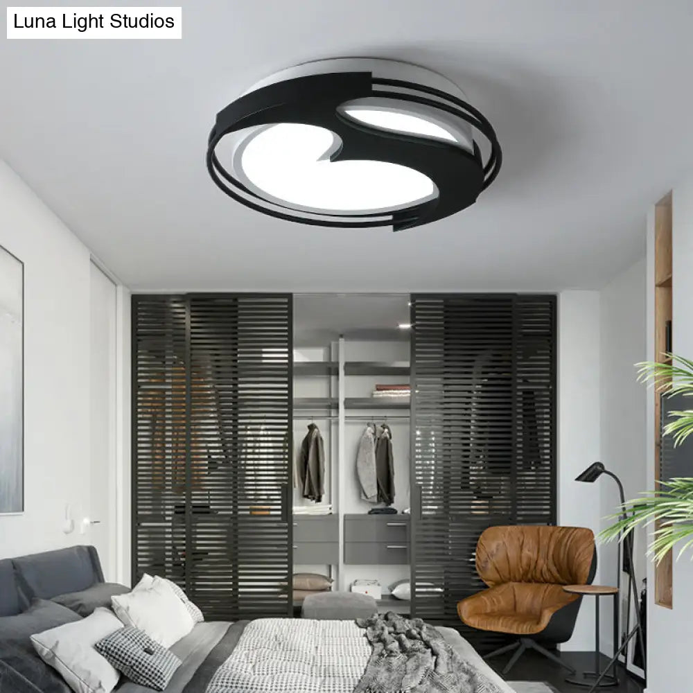Abstract Pattern Led Ceiling Light For Kids Room Or Hotel - Round Acrylic Design In Black