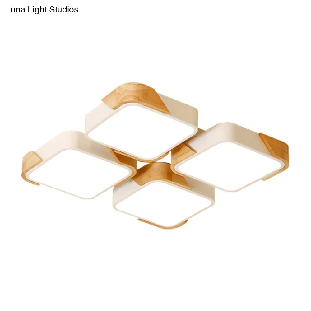 Acrylic 4-Square Led Ceiling Light: Nordic Style Flush Mount In Warm Or White Light For Nursing Room