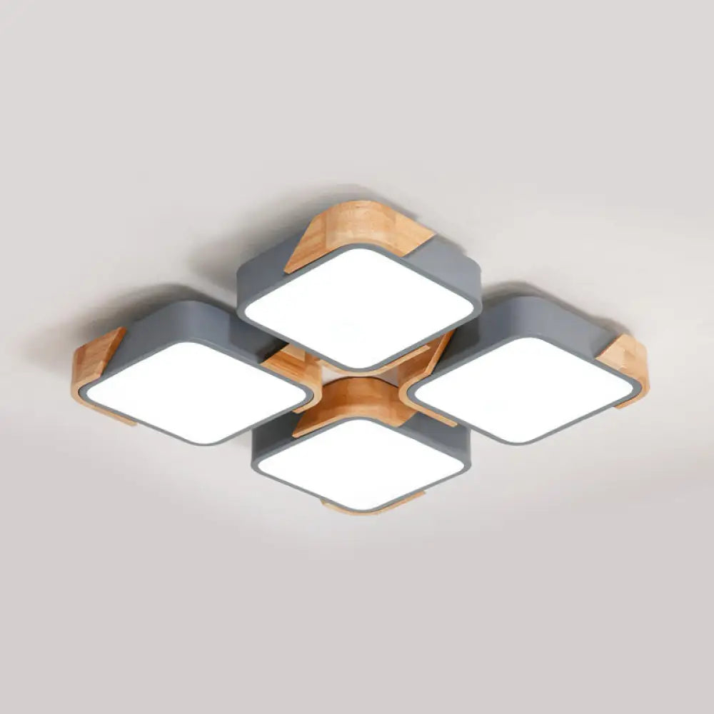 Acrylic 4-Square Led Ceiling Light: Nordic Style Flush Mount In Warm Or White Light For Nursing