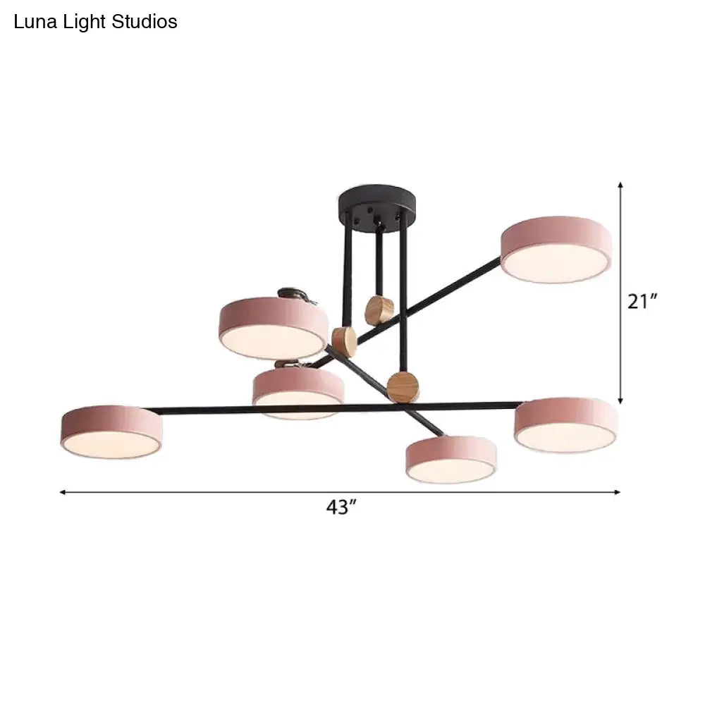 Acrylic 6-Light Macaron Chandelier With Round Shade - Perfect For Cafe Hanging Light