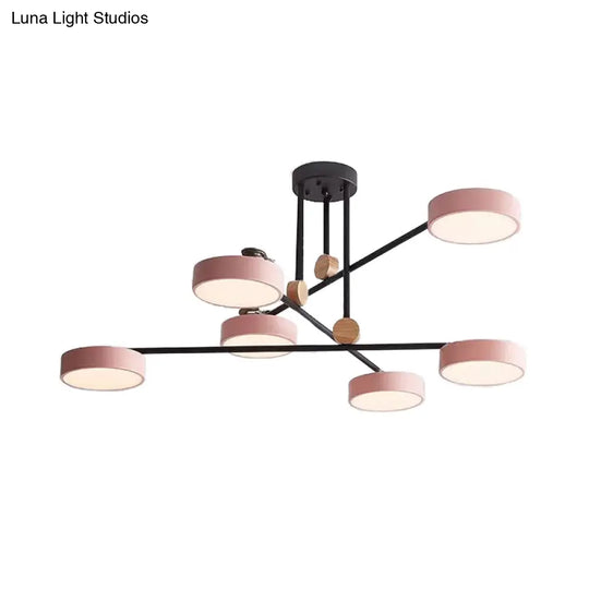 Acrylic 6-Light Macaron Chandelier With Round Shade - Perfect For Cafe Hanging Light