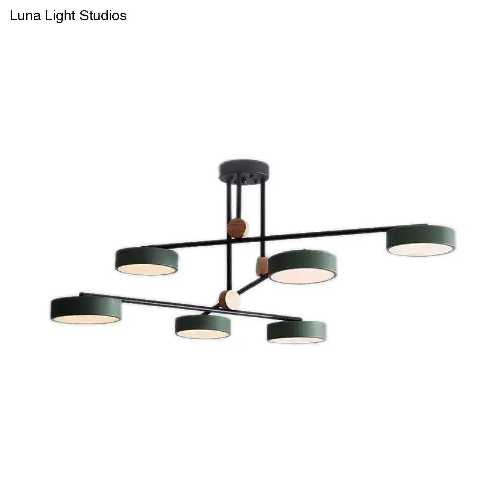 Acrylic 6-Light Macaron Chandelier With Round Shade - Perfect For Cafe Hanging Light