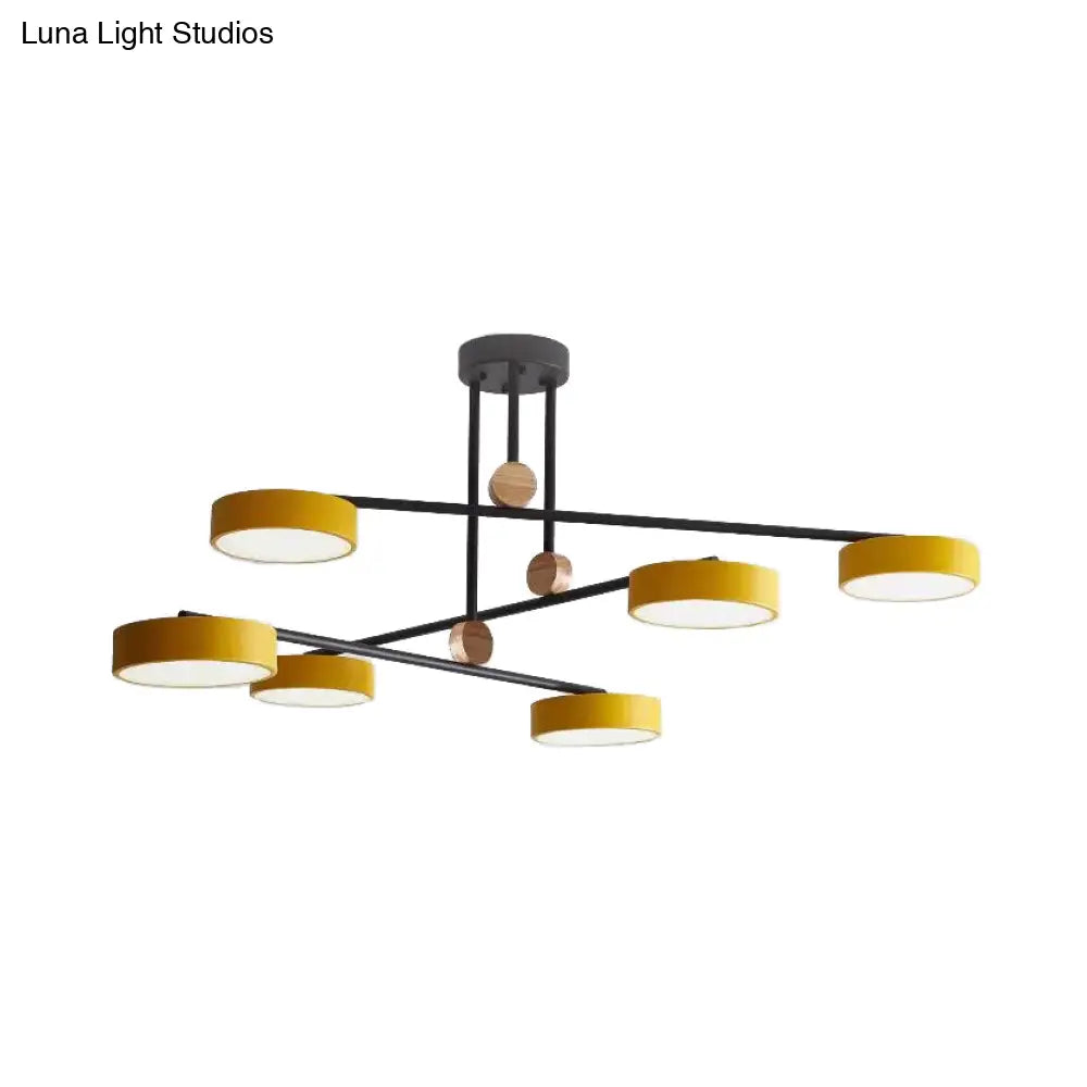 Acrylic 6-Light Macaron Chandelier With Round Shade - Perfect For Cafe Hanging Light