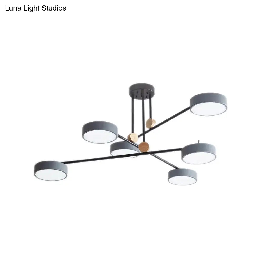 Acrylic 6-Light Macaron Chandelier With Round Shade - Perfect For Cafe Hanging Light