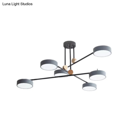 Acrylic 6-Light Macaron Chandelier With Round Shade - Perfect For Cafe Hanging Light