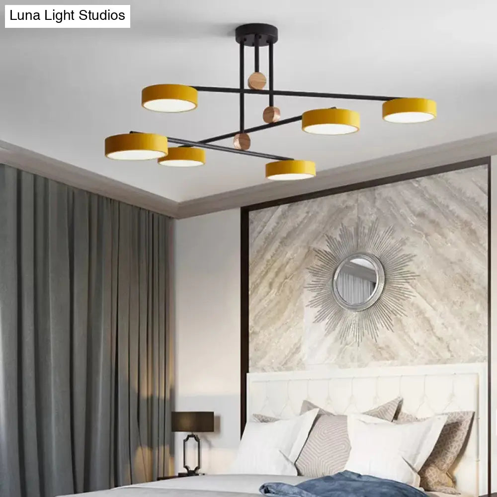 Acrylic 6-Light Macaron Chandelier With Round Shade - Perfect For Cafe Hanging Light