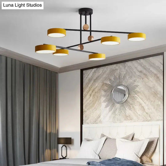 Acrylic 6-Light Macaron Chandelier With Round Shade - Perfect For Cafe Hanging Light
