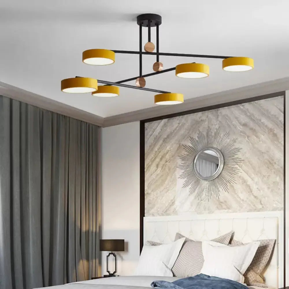 Acrylic 6-Light Macaron Chandelier With Round Shade - Perfect For Cafe Hanging Light Yellow