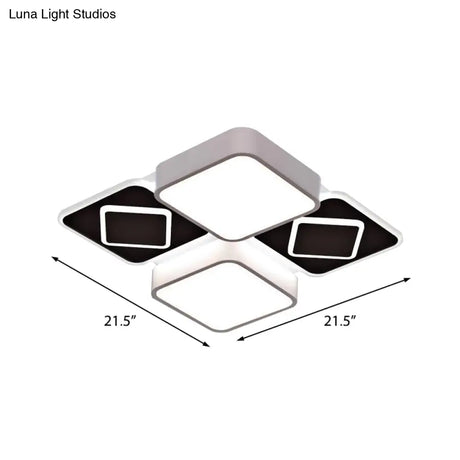 Acrylic Checkerboard Led Ceiling Lamp - Nordic Style Flush Light In Black & White For Bedroom