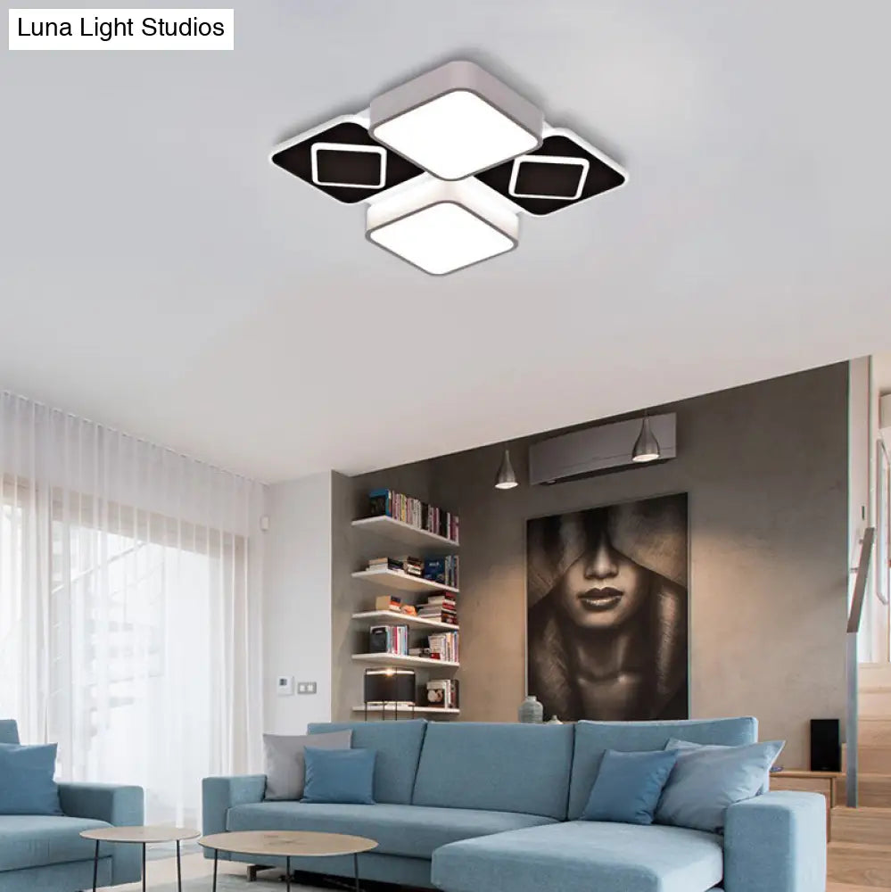 Acrylic Checkerboard Led Ceiling Lamp - Nordic Style Flush Light In Black & White For Bedroom