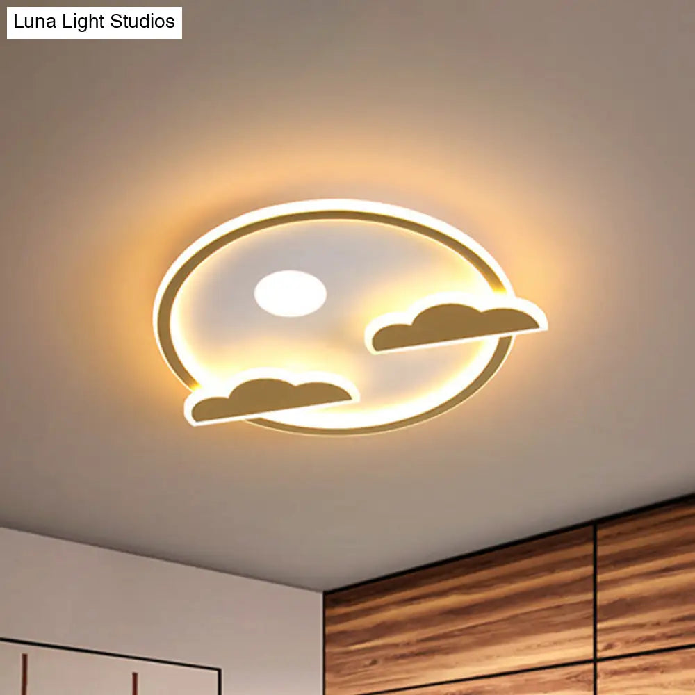Acrylic Cloud And Moon Nordic Led Gold Ceiling Light With White/Warm Glow