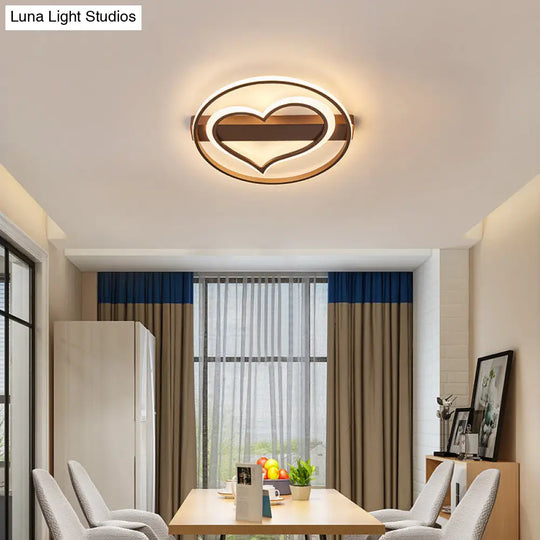 Acrylic Flush Led Ceiling Lamp - Heart Design Simple Style White/Coffee Variants 16/19.5 Wide