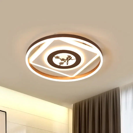 Acrylic Geometric Ceiling Mounted Light - 16’/19.5’ Wide Modern Coffee Led Flush In White