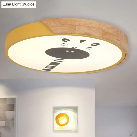 Acrylic Led Flushmount Lighting - Macaroon Ring With Giraffe Pattern Pink/Yellow/Blue 12’/16’ Width