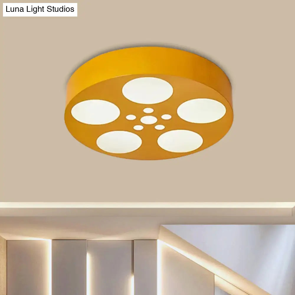 Acrylic Led Kids Flush Mount Lighting In Vibrant Red/Yellow/Blue Rounded Nursery Room Fixture Yellow
