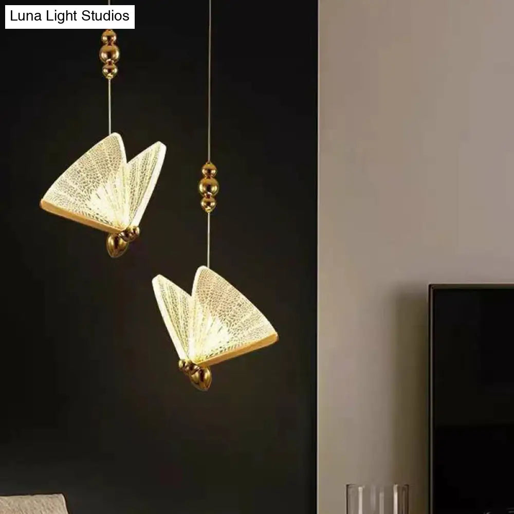Acrylic Led Pendant Light Fixture: Art Deco Suspension Lighting For Bedroom With Butterfly Design