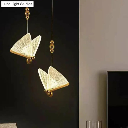 Acrylic Led Pendant Light Fixture: Art Deco Suspension Lighting For Bedroom With Butterfly Design