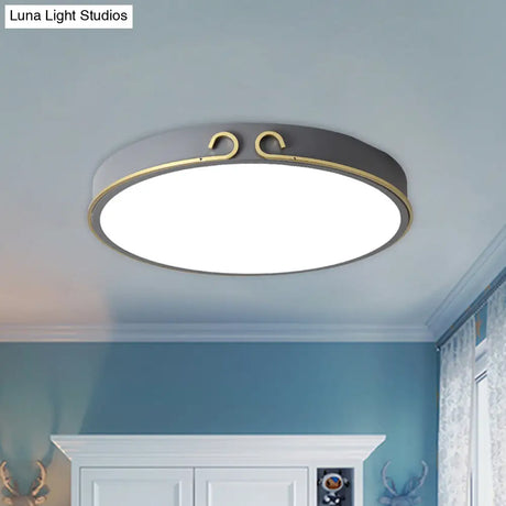 Acrylic Led Round Flushmount Macaron Fixture In White/Grey/Green - Headband Deco