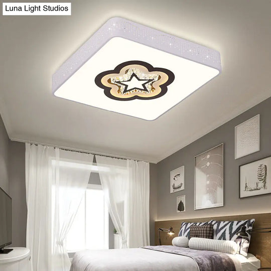Acrylic Led Square Ceiling Light With Crystal Patterns For Bedroom White / Flower
