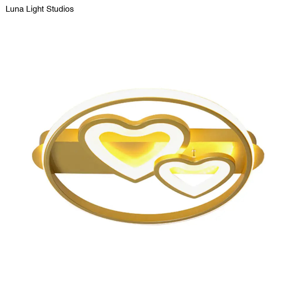 Acrylic Loving Hearts Led Flush Mount Ceiling Lamp - Simplicity 18/21.5 Wide Gold/Black/White Ring