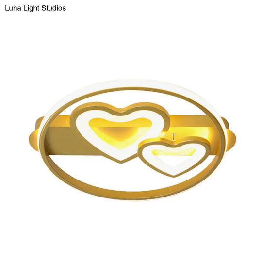 Acrylic Loving Hearts Led Flush Mount Ceiling Lamp - Simplicity 18/21.5 Wide Gold/Black/White Ring