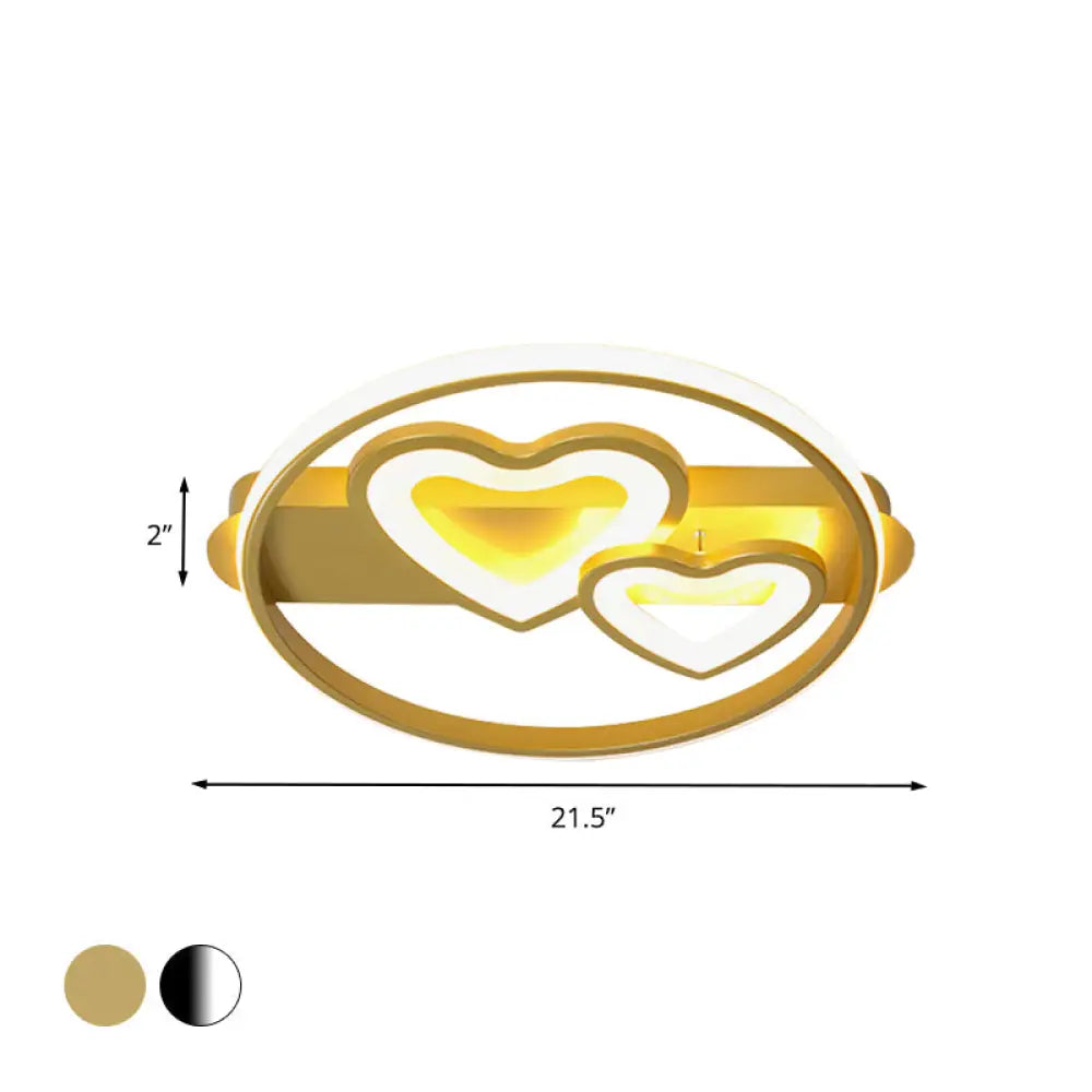 Acrylic Loving Hearts Led Flush Mount Ceiling Lamp - Simplicity 18/21.5 Wide Gold/Black/White Ring