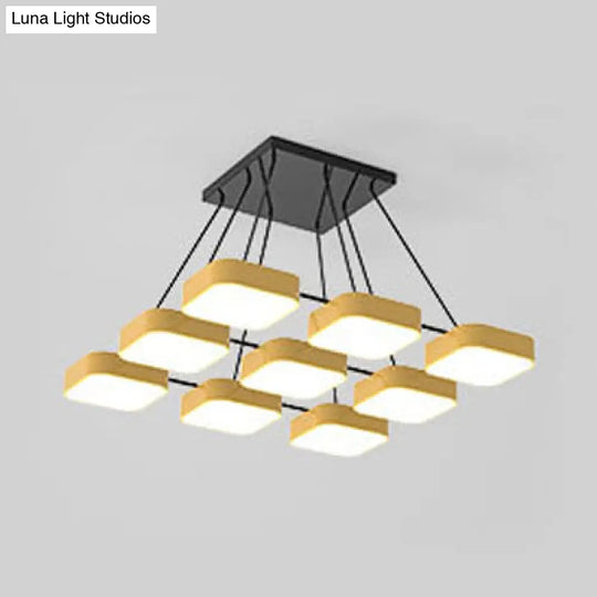 Acrylic Macaron Style Pendant Light For Kindergartens: Square Shade Chandelier