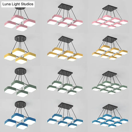 Acrylic Macaron Style Pendant Light For Kindergartens: Square Shade Chandelier