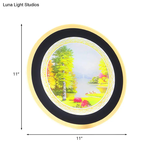 Acrylic Nordic Style Led Round Tree Wall Mounted Lamp In Yellow/Blue For Living Room
