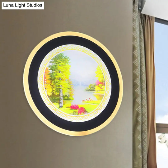 Acrylic Nordic Style Led Round Tree Wall Mounted Lamp In Yellow/Blue For Living Room