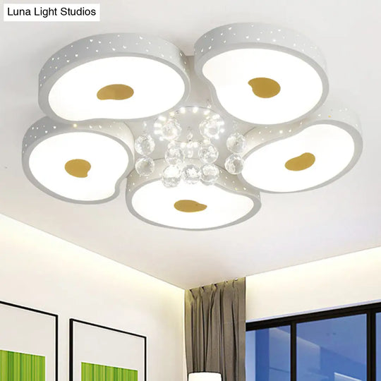 Acrylic Petal Ceiling Mount Light With Crystal Ball Kids Led Lamp In White For Living Room 5 / Third