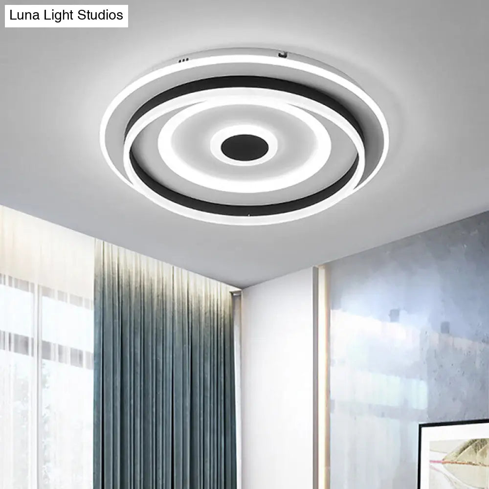 Acrylic Rippling Led Ceiling Lamp - Extra Thin | Simple Black Flush Mount Light In Warm/White