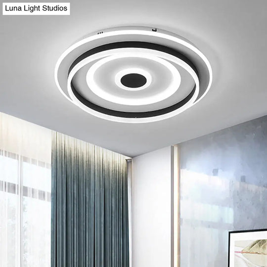 Acrylic Rippling Led Ceiling Lamp - Extra Thin | Simple Black Flush Mount Light In Warm/White