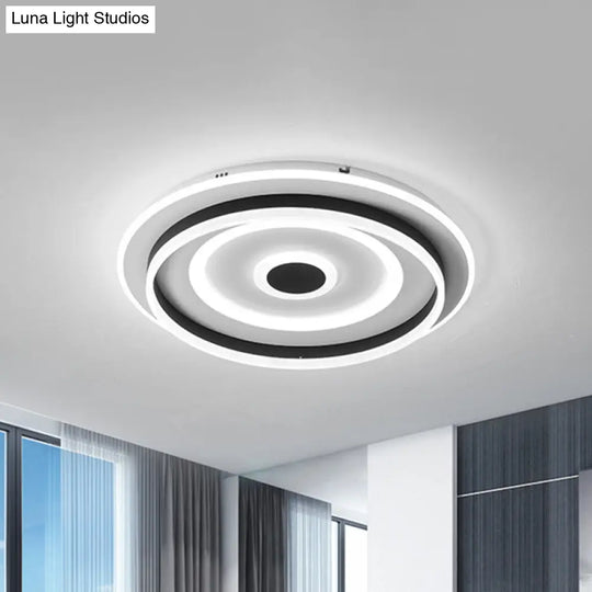 Acrylic Rippling Led Ceiling Lamp - Extra Thin | Simple Black Flush Mount Light In Warm/White