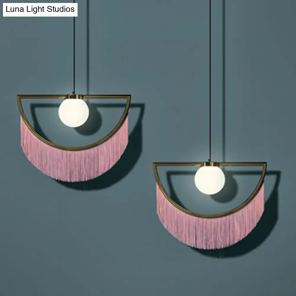 Acrylic Round Ceiling Light In Pink With Fringe Decor Single-Bulb Nordic Pendant For Living Room