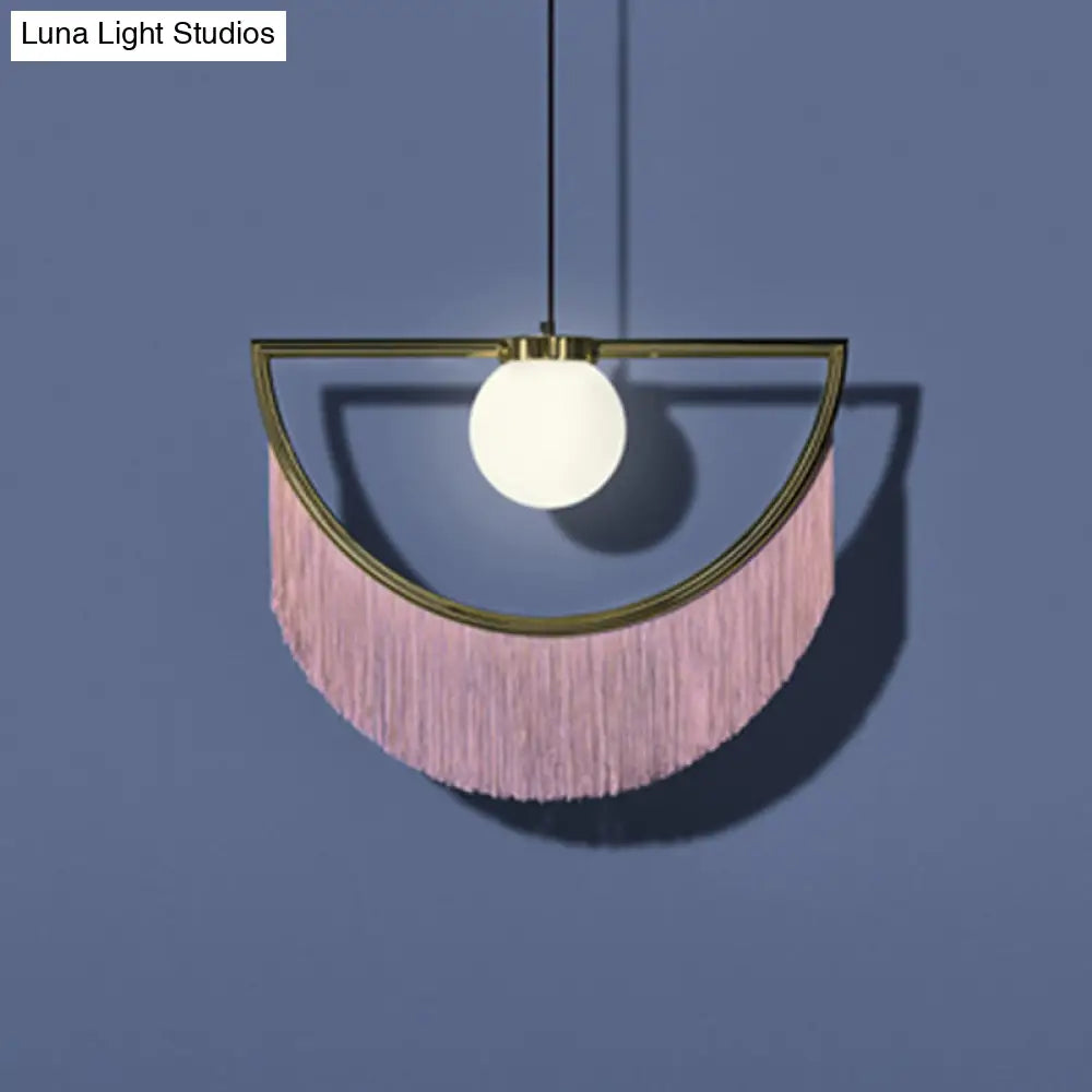 Acrylic Round Ceiling Light In Pink With Fringe Decor Single-Bulb Nordic Pendant For Living Room