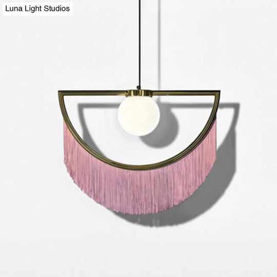 Acrylic Round Ceiling Light In Pink With Fringe Decor Single-Bulb Nordic Pendant For Living Room