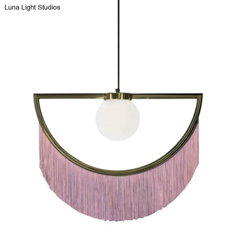 Acrylic Round Ceiling Light In Pink With Fringe Decor Single-Bulb Nordic Pendant For Living Room