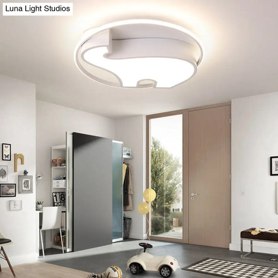 Acrylic Round Flush Mount Cartoon Ceiling Light For Bedroom White