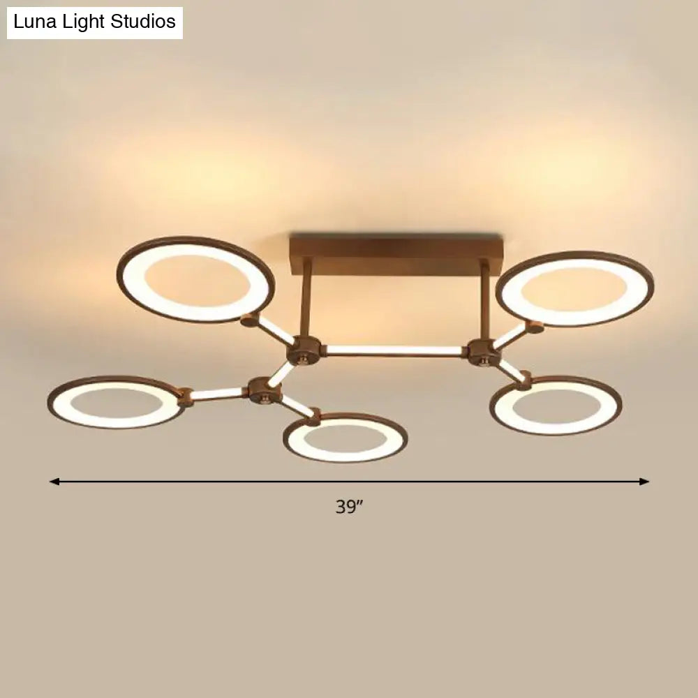 Acrylic Semi Flush Mount Ceiling Lamp - 5 Light Circle Ring Fixture For Contemporary Living Room In