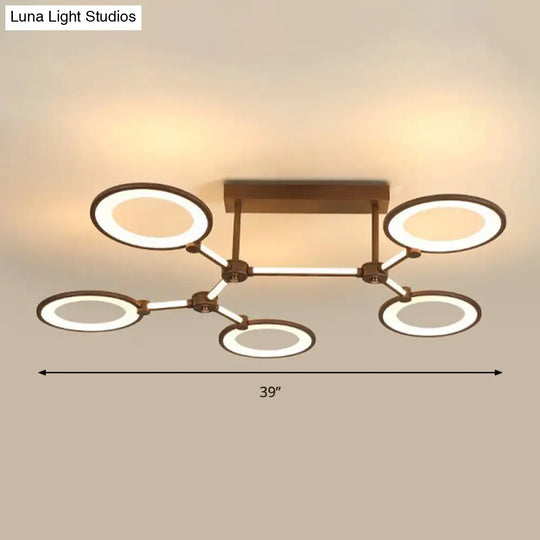 Acrylic Semi Flush Mount Ceiling Lamp - 5 Light Circle Ring Fixture For Contemporary Living Room In