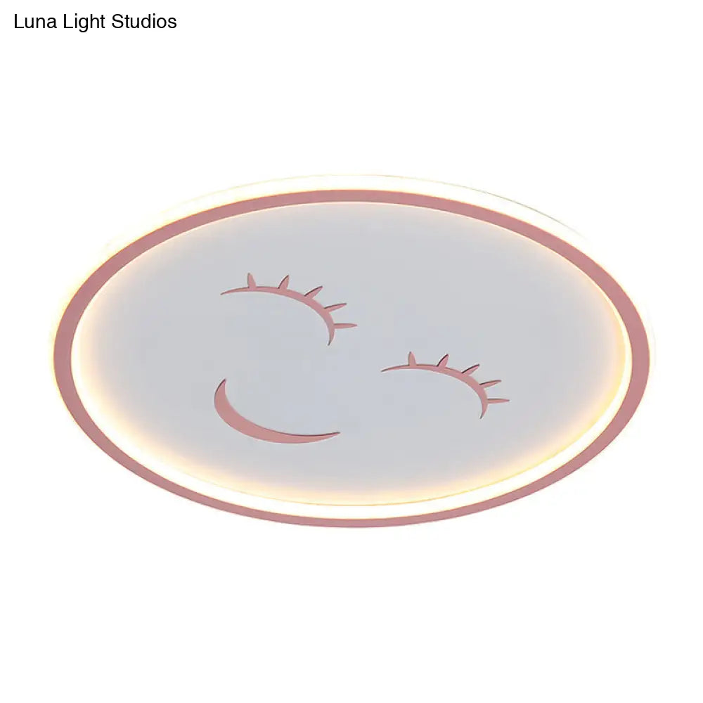 Acrylic Smiling Face Ceiling Light Fixture - Cartoon Led Flush Mount Lamp In Pink With Warm/White